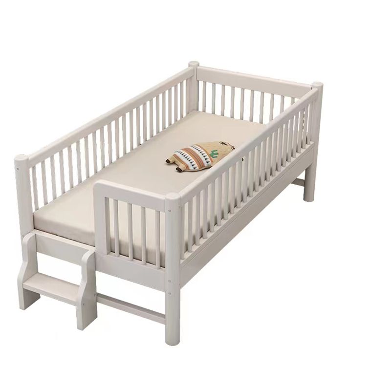 White Baby Crib Scandinavian Beech Nursery Crib with Guardrails