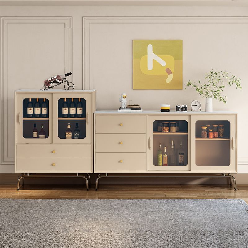 Contemporary Buffet Table Stone Buffet Server with Drawers for Dining Room