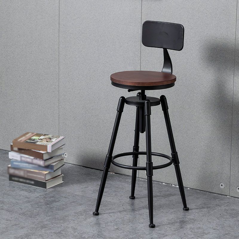 Industrial Iron Adjustable Swivel Barstool Indoor Tall Stool with Round Pine Seat