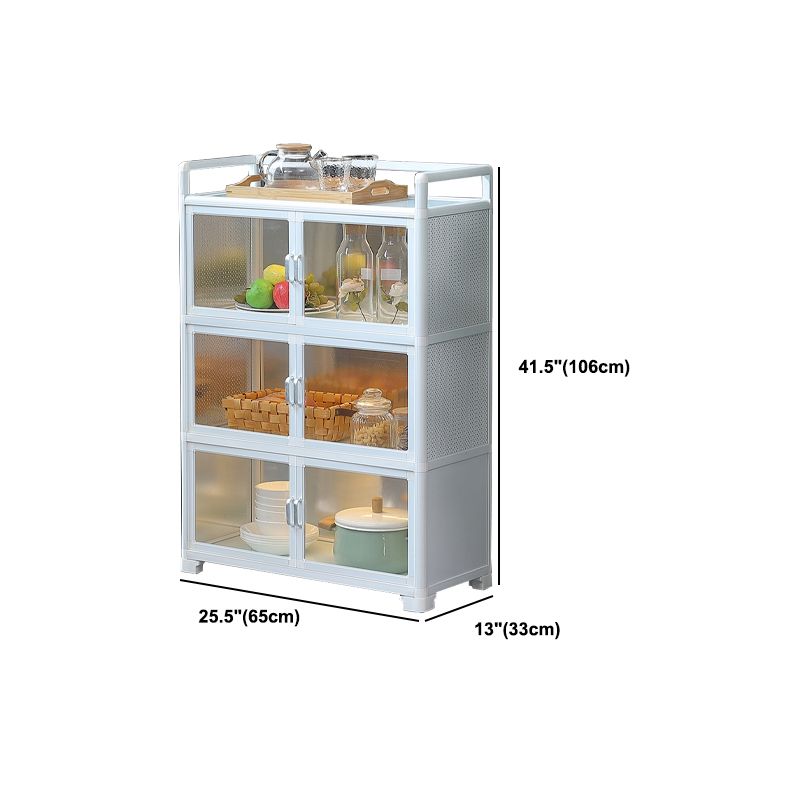 White Metal Sideboard with Glass Doors Modern Indoor Dining Server with Cabinets