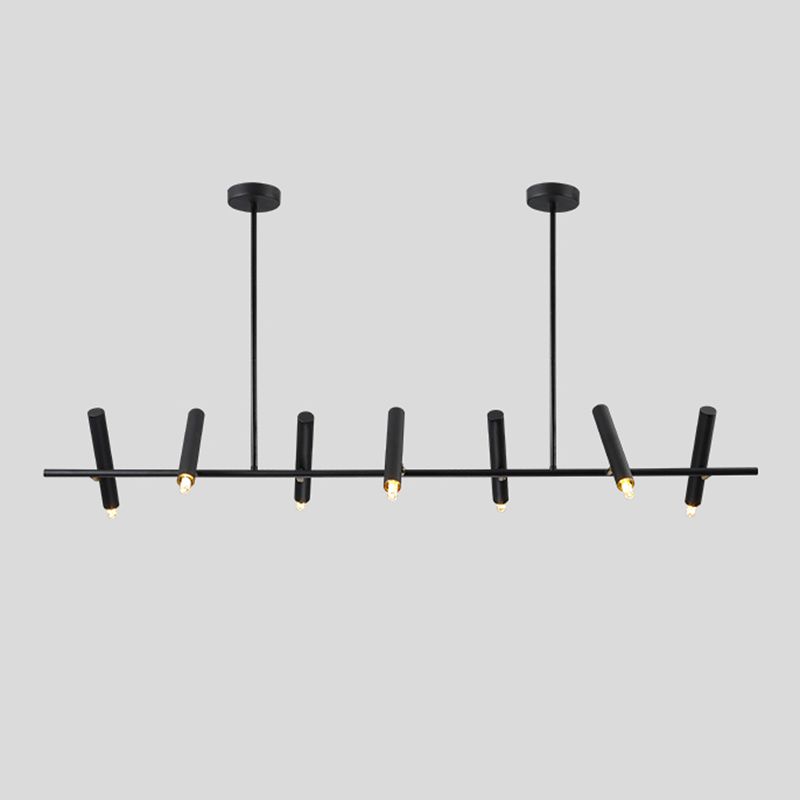 Black Linear LED Island Chandelier Lights Metal New Modern Hanging Lamp for Dining Room