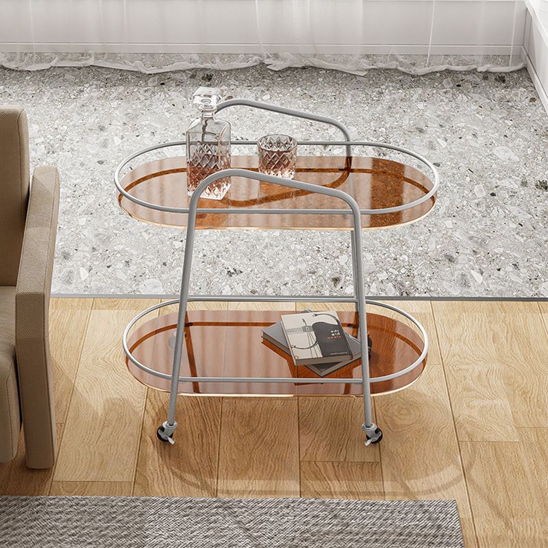 Modernistic Glass Top with Shelf Oval Double Tier Living Room Accent Side Table