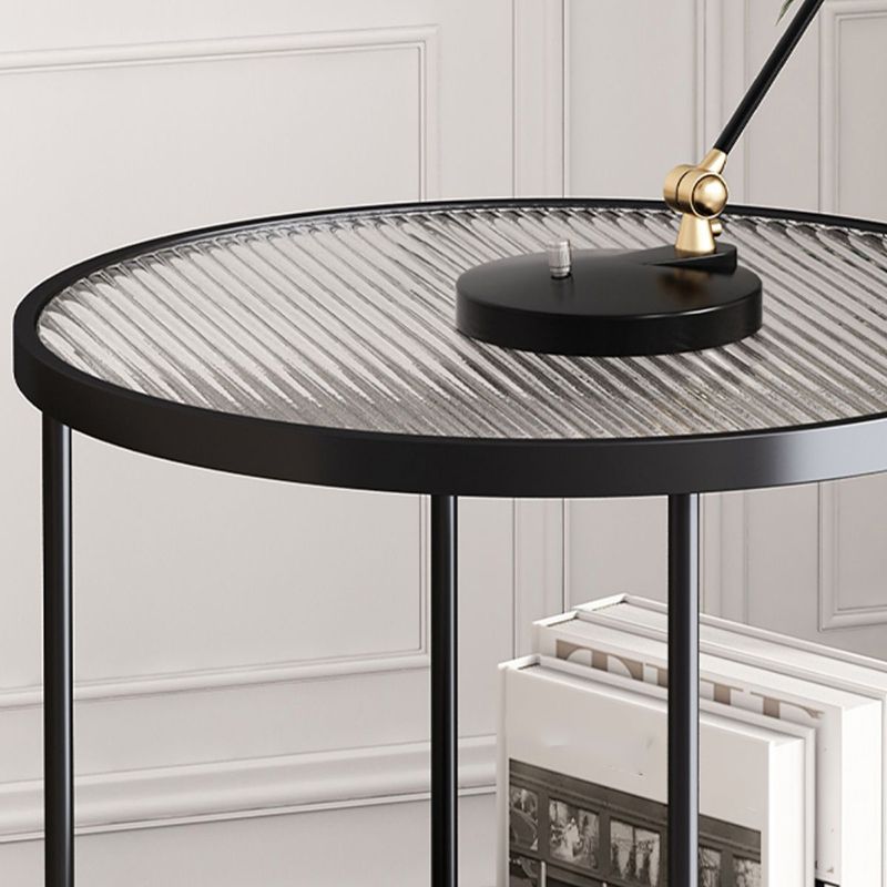 Modern Style Cocktail Table Round Coffee Table with Tempered Glass Top and Iron Art Base