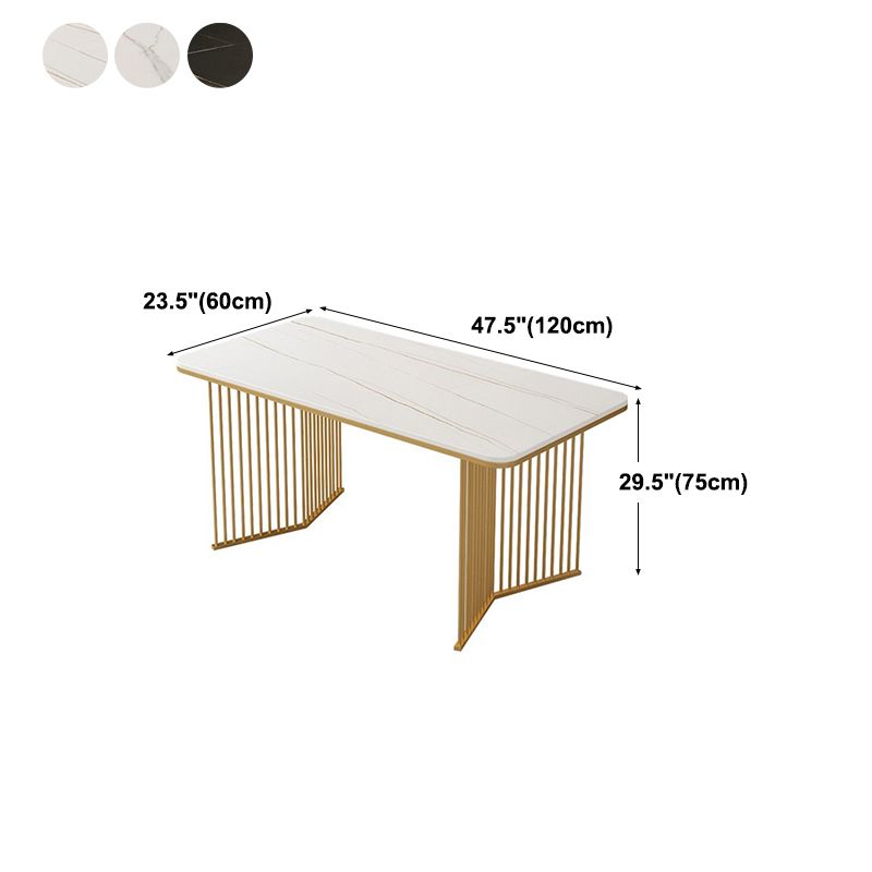 Traditional Luxury Dining Table Sintered Stone Rectangle Table with Double Pedestal Base