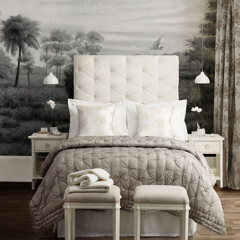 Custom Photography Tropical Wall Murals with River Islets Scenery Pattern in Grey