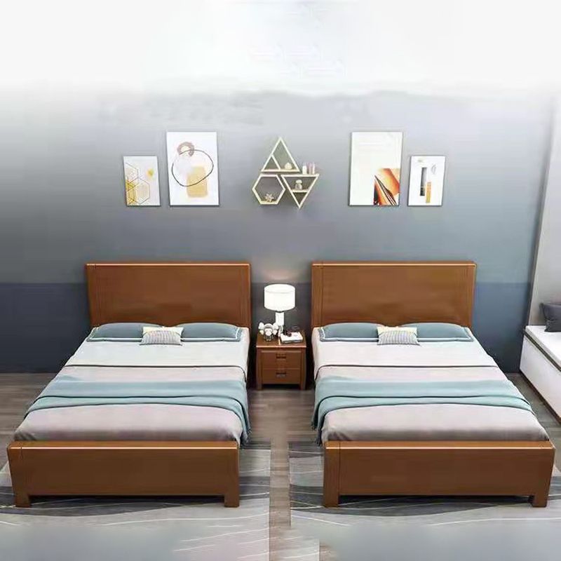 Solid Wood Low Platform Bed Panel Headboard Standard Bed with Storage