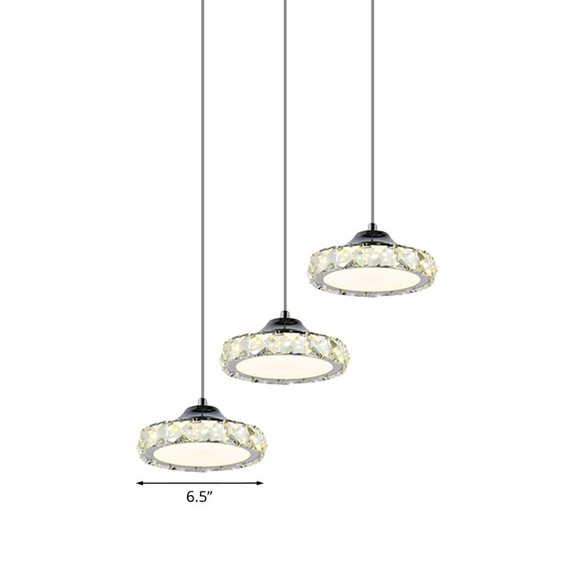 Round Dining Room Multi Pendant Simple K9 Crystal LED Chrome Hanging Light Kit in Warm/White Light