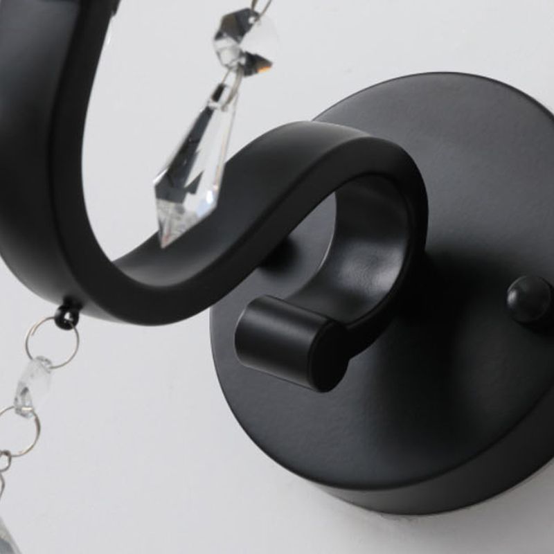 Crystal Conical Sconce Lamp Fixtures 1-Light Modern Style Wall Mounted Light in Black and Gold