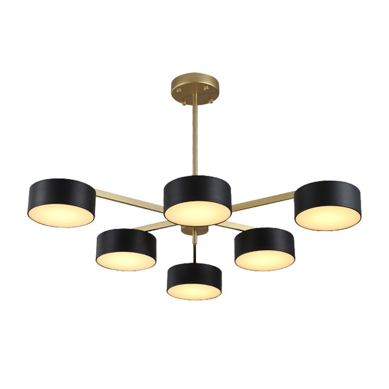 Drum Pendant Light Post Modern Metal 3/5/6/10 Lights Black/Gold Chandelier Light for Living Room