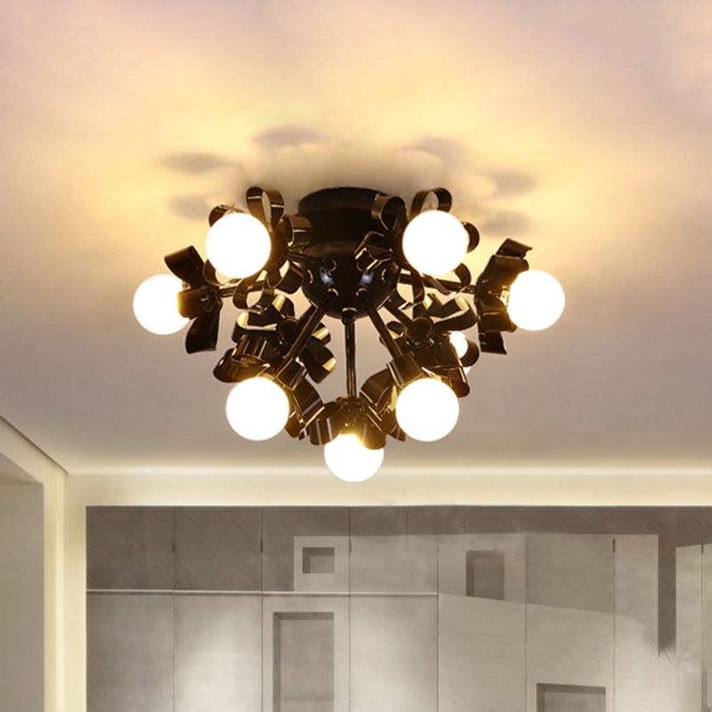 Sputnik contemporain semi-fluson plafond s'accompagnement avec une nuance de verre à balle noire de salon plafond lumière montée