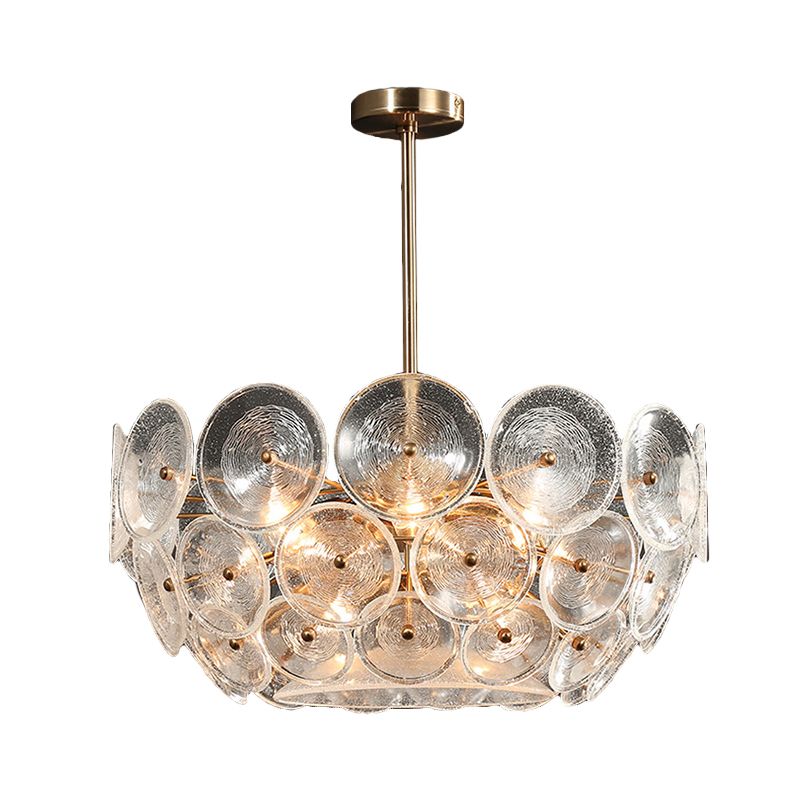 Clear Glass Bowl Shape Chandelier Modern 4-Light Dining Room Ceiling Hanging Light in Gold