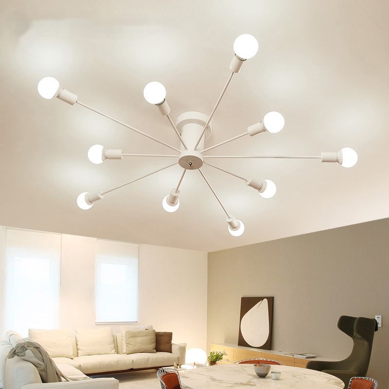 10 Lights Semi Flush Ceiling Light Mid-Century Metal Ceiling Light Fixture