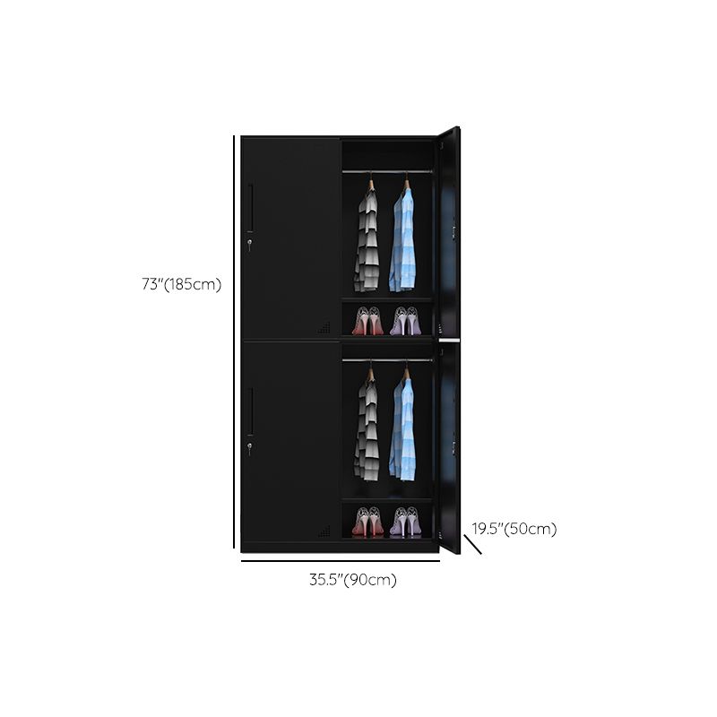 Black Wardrobe Armoire with Garment Rod Steel Wardrobe Cabinet