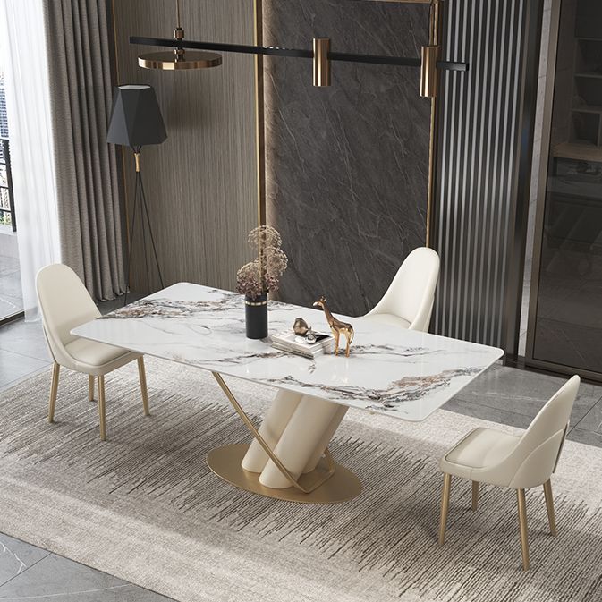 Rectangle Dining Site Table Traditional Luxury Table with Stainless Steel Base