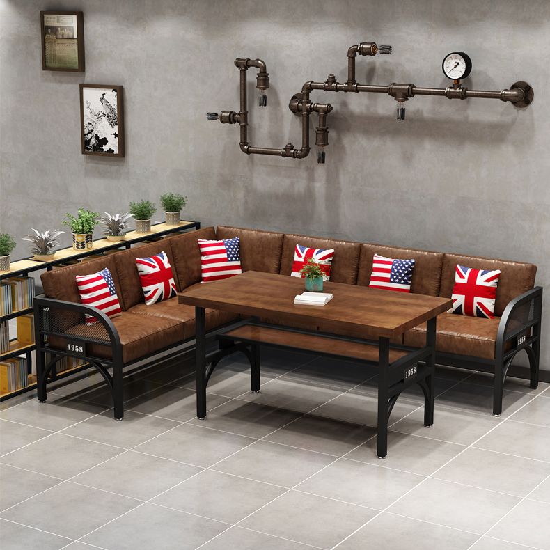 Industrial Solid Wood Dinner Room Kitchen Table Brown Table with Black Frame for Dining Room