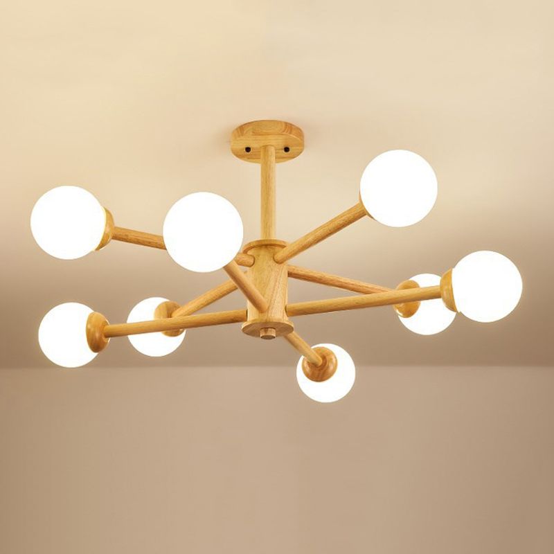 Multi Light Spherical Branch Hanging Lights Modern Style Wood Hanging Lighting