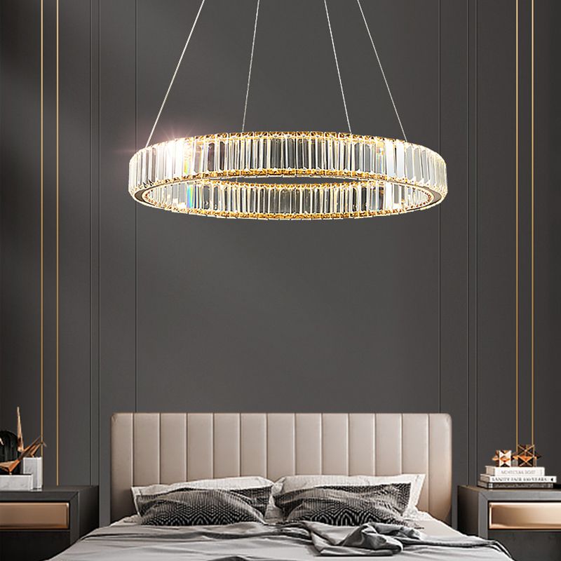 Gold Crystal Pendant Lighting Simplicity LED Chandelier Lighting Fixtures for Living Room