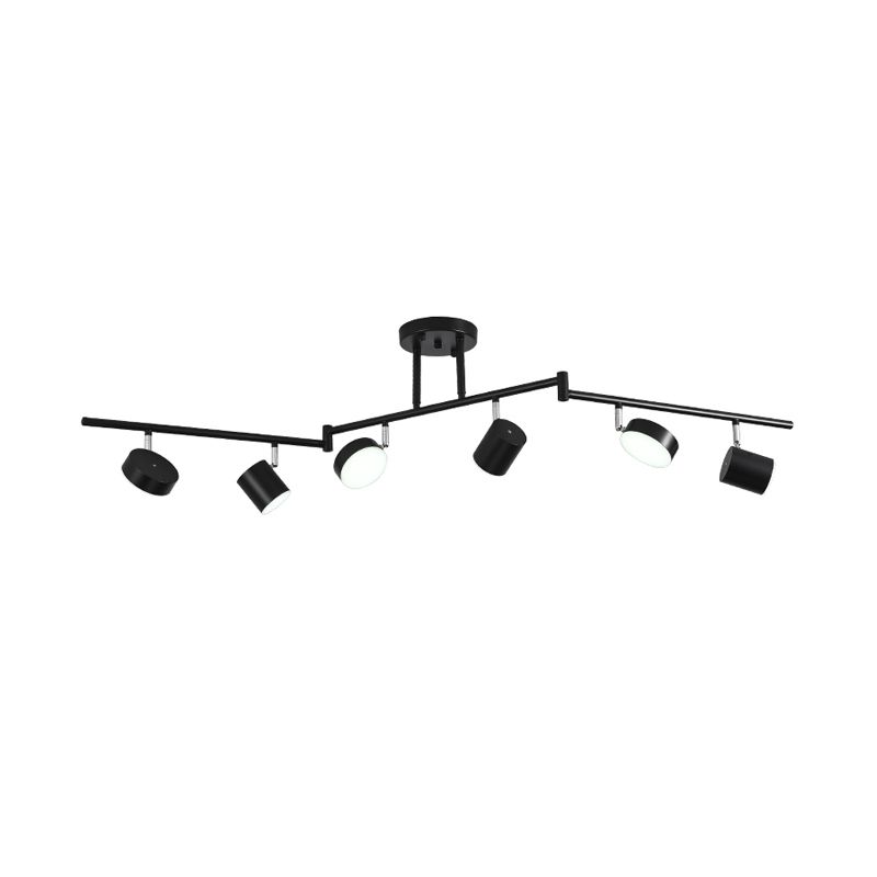 Metalen trommel Semi Mount Lighting Moderne stijl 6 Lichten LED -plafondarmatuur in zwart met lineair ontwerp