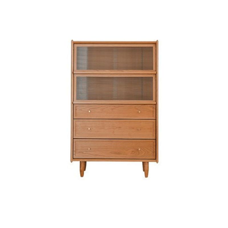 3 - Drawer & 2- Door Chest Solid Wood Glass Paned Accent Cabinet - 49.6" Tall
