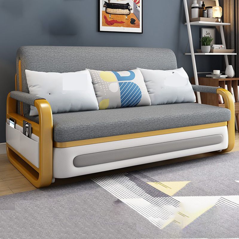 35.43" Wide Gray Sleeper Sofa Linen Square Arms Sofa Bed with Upholstered