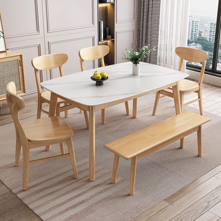 Mesa de comedor tradicional de lujo, mesa de comedor de piedra con base de madera maciza de caucho
