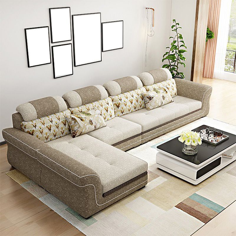 Contemporary Cushion Back Sofa and Chaise Living Room L-Shape Sectional
