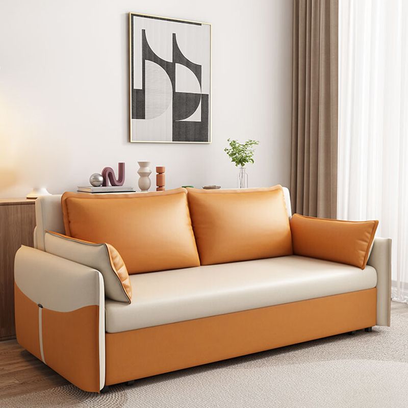 Modern Faux Leather Sleeper Sofa 35.43"H Upholstered Pillow Top Arms Sofa Bed