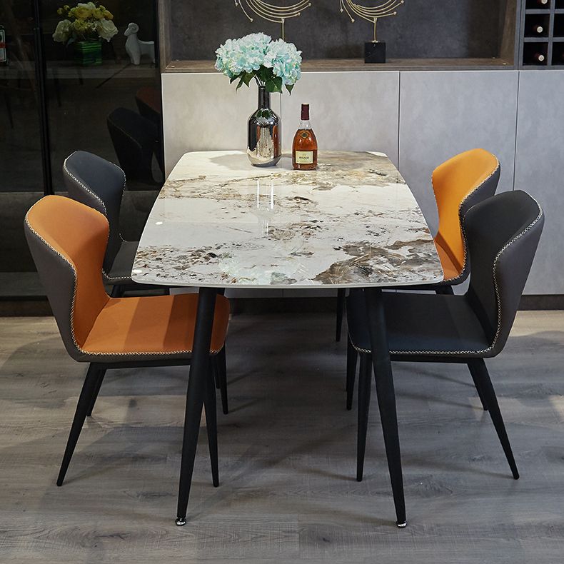 Rectangle Stone Top Dining Table Contemporary Dining Table with 4 Legs in Black