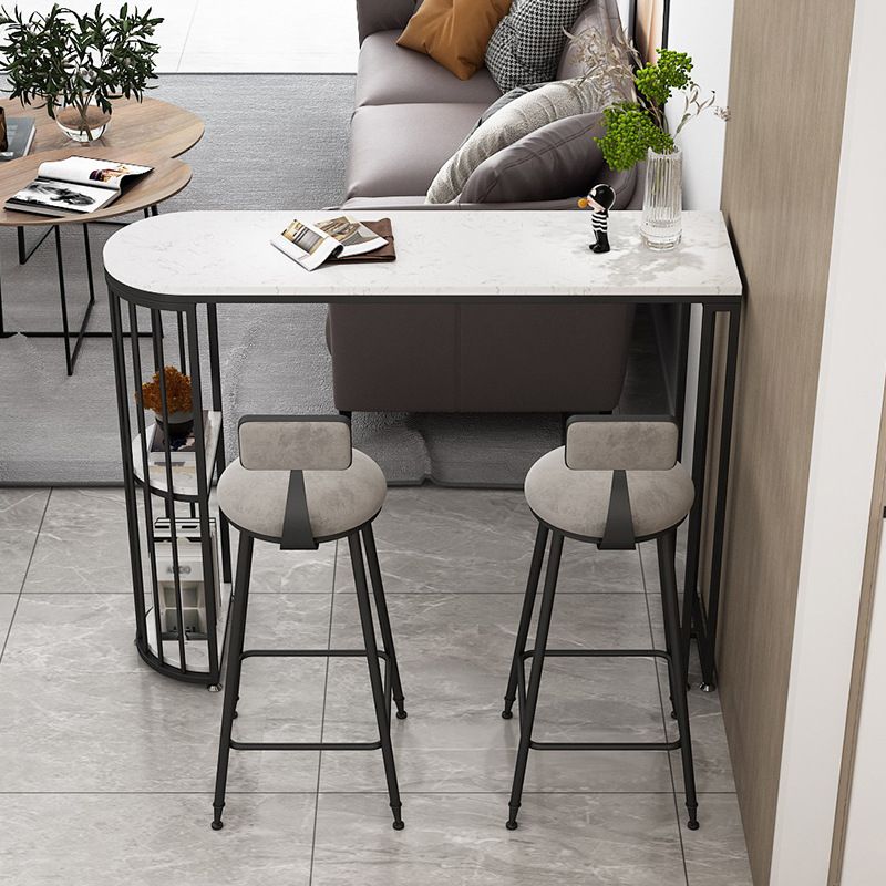 White Stone Bar Dining Table Contemporary Bar Table with Sled Base