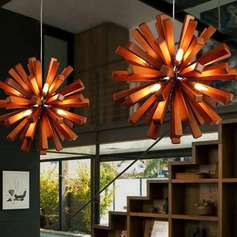 Wood Dandelion Ceiling Lighting Nordic Style Chandelier Light Fixture for Restaurant