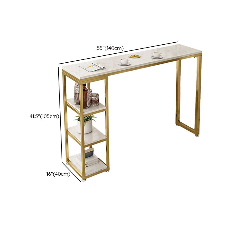 Glam Style Bar Table Stone Double Pedestal Bar Height Table with Storage