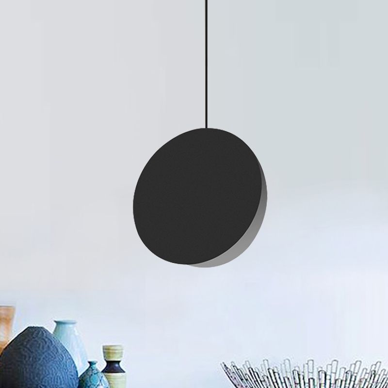 8"/12"W Circular Pendant Lamp Modern Nordic Style Metal 1 Light Black/Grey/White Hanging Ceiling Light