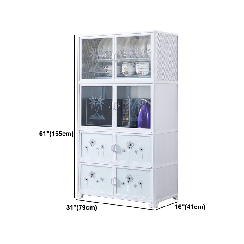 Living Room Tempered Glass Buffet Server Aluminum Frame Modern Style Kitchen Server