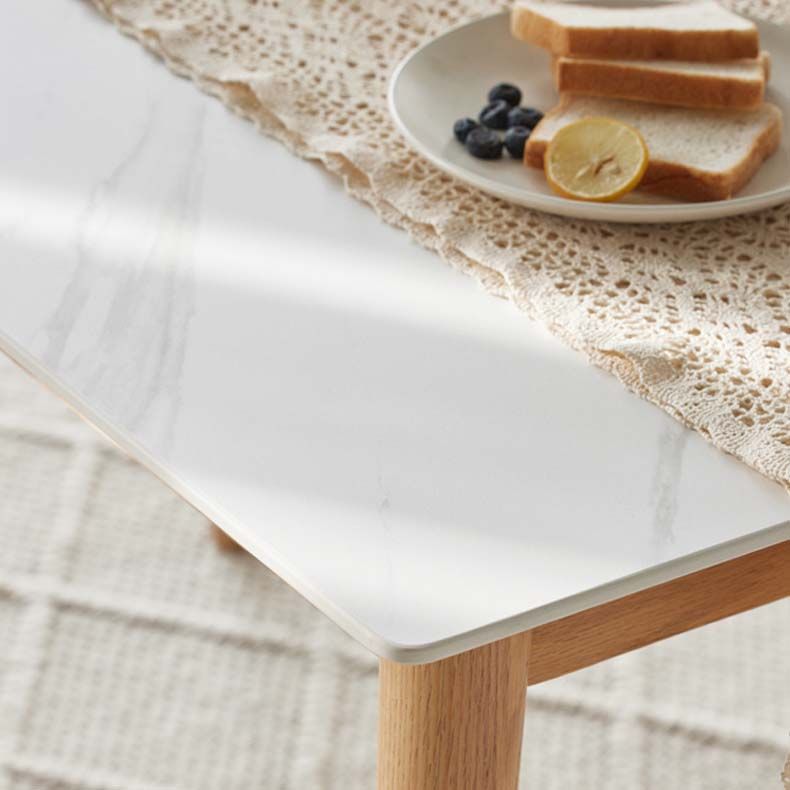 Stone Top Dining Table Traditional Luxury Rectangle Dining Table with 4 Wood Legs