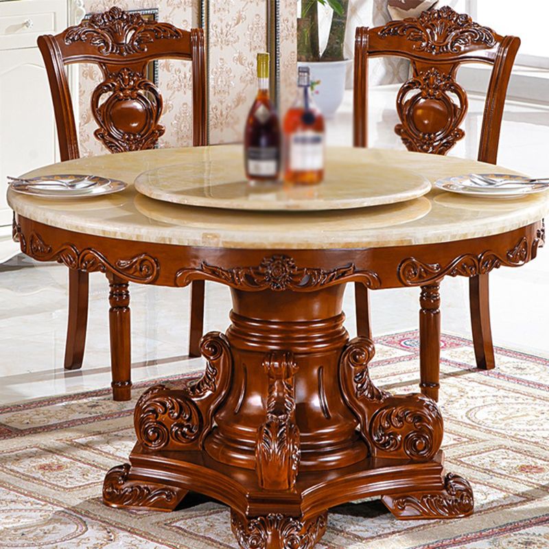 White Stone Top Dining Table Round Dining Table with Pedestal Base