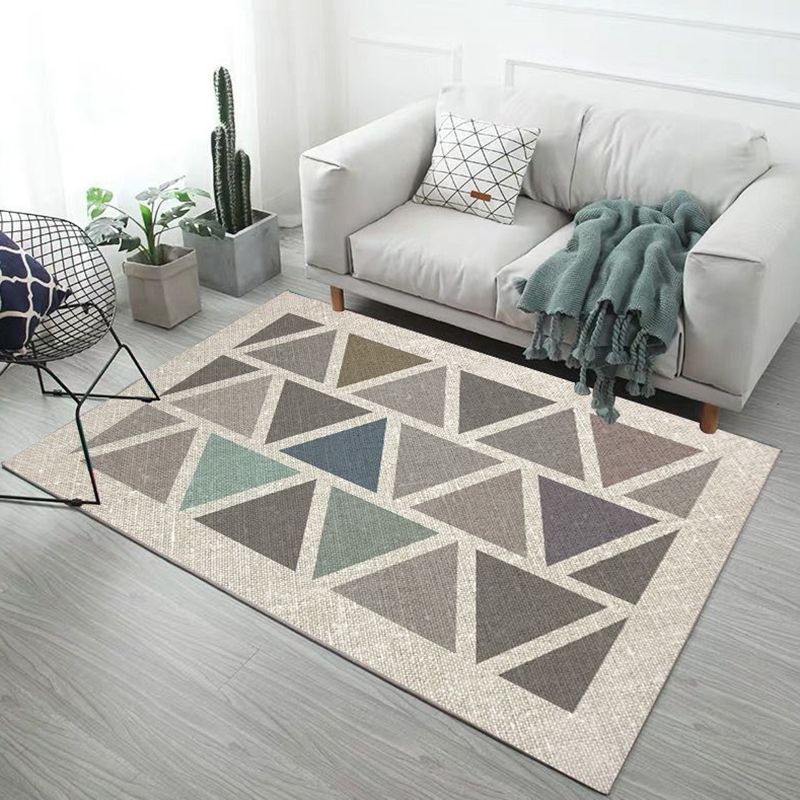 Multi-Color Contemporary Rug Triangle Pattern Rug Polyester Non-Slip Backing Carpet for Living Room