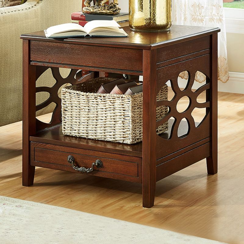 Modern Square Double Tier End Table Solid Wood 4 Legs End Table