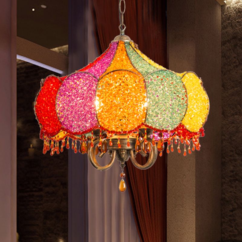 Geschulpte restaurant Kroonluchter verlichting Boheems metaal 4 lampen roze/gele hanglampje