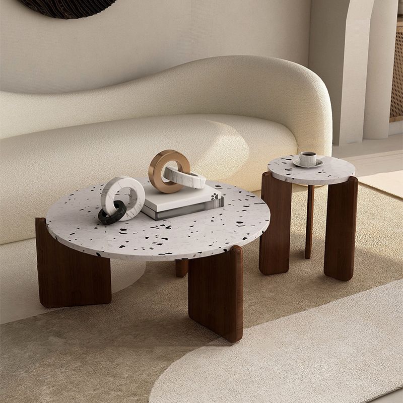 Modern 3 Legs Coffee Table Slate Round Coffee Cocktail Table