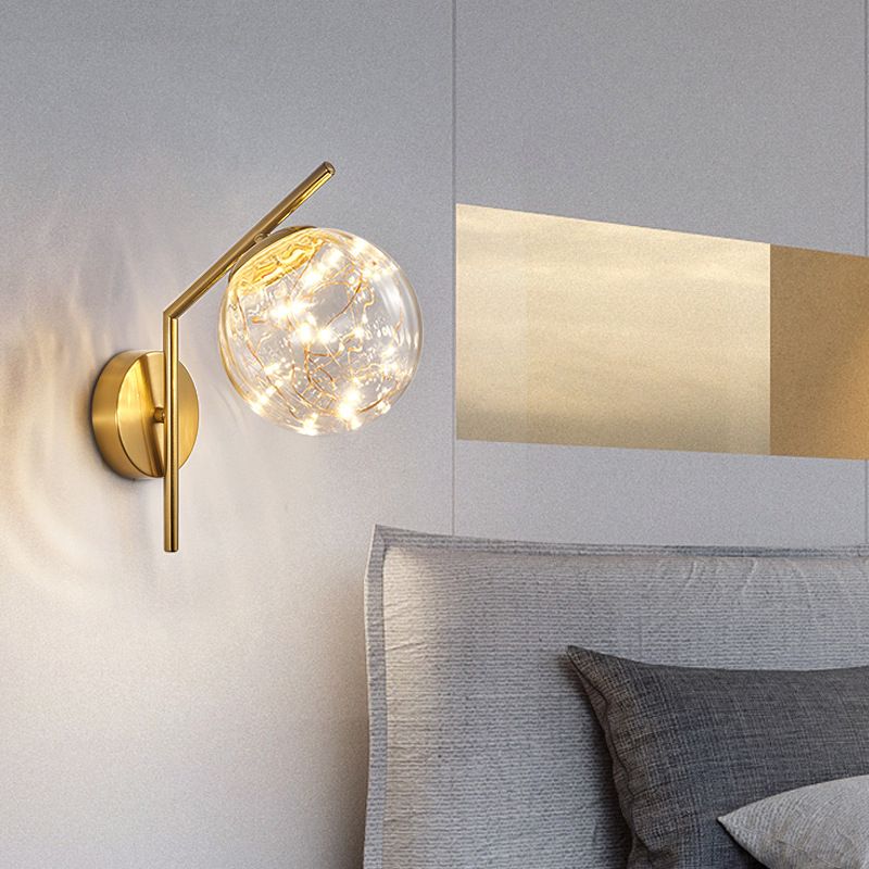 Wrought Iron LED Wall Lamp in Modern Creative Style Glass Globe Wall Light for Bedroom