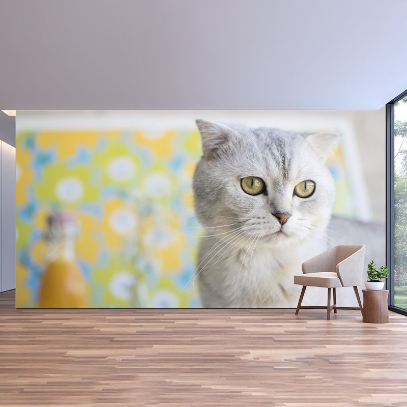 Contemporary Folds Cat Mural Environment Friendly Wall Art for Living Room
