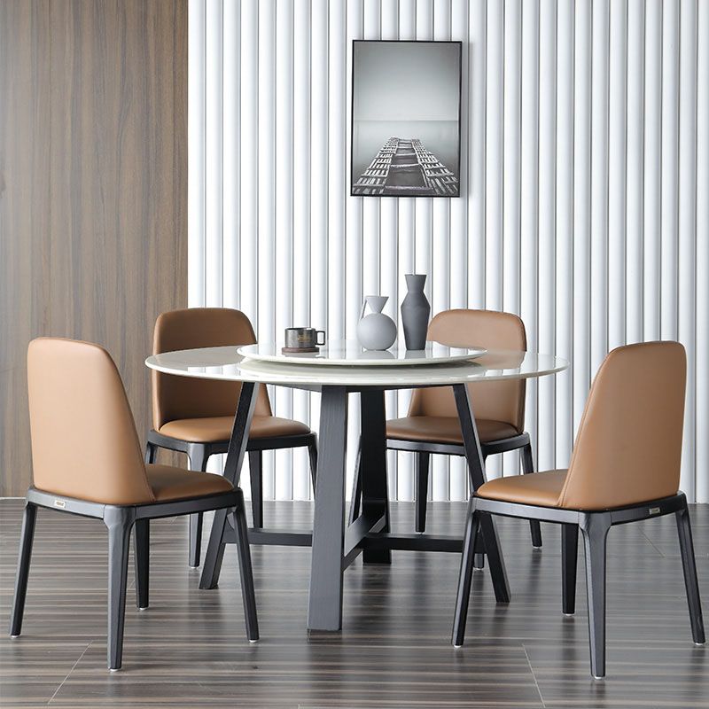 Marble Dining Table Set 1/4/5 Pcs Round Dining Table and Solid Wood Frame Chairs