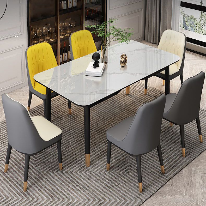 Mesa de comedor de lujo tradicional Mesa de piedra sinterizada con 4 piernas negras para el comedor