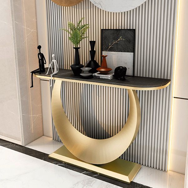 Glam Console Accent Table Scratch Resistant Console Sofa Table in Stone