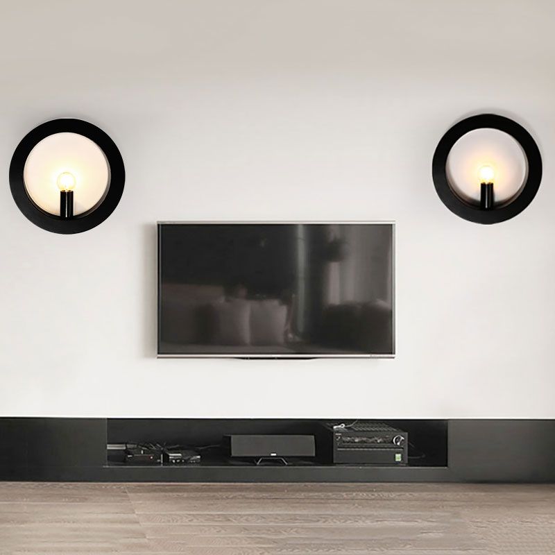 Black/White Circle Wall Light Fixture 1 Light Simple Metallic Wall Lamp for Bedroom Hallway