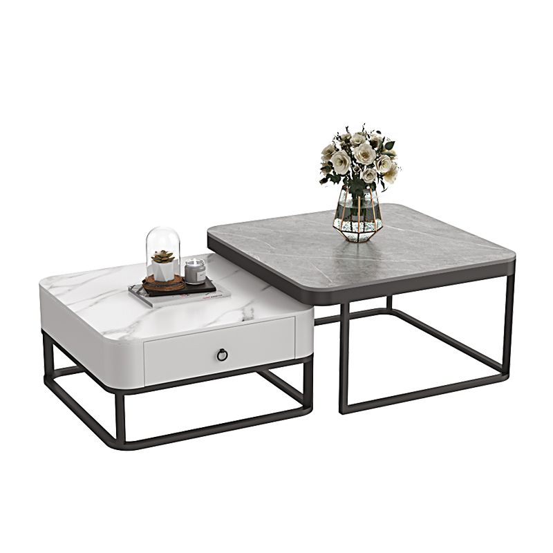 Glam Frame Coffee Table Slate/Glass Top Coffee Cocktail Table with Drawers