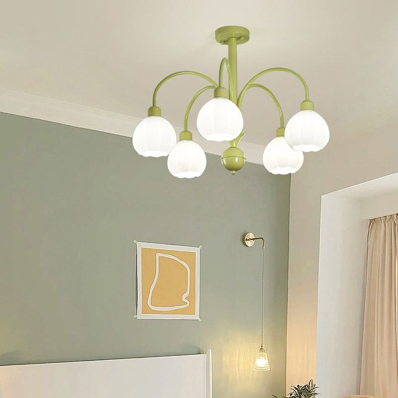 Nordic Glass Ceiling Light Green Flush Mount Lighting Fixture for Bedroom