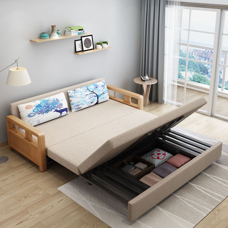 Linen Sleeper Sofa 31.49" Wide Scandinavian Sofa Bed with Upholstered