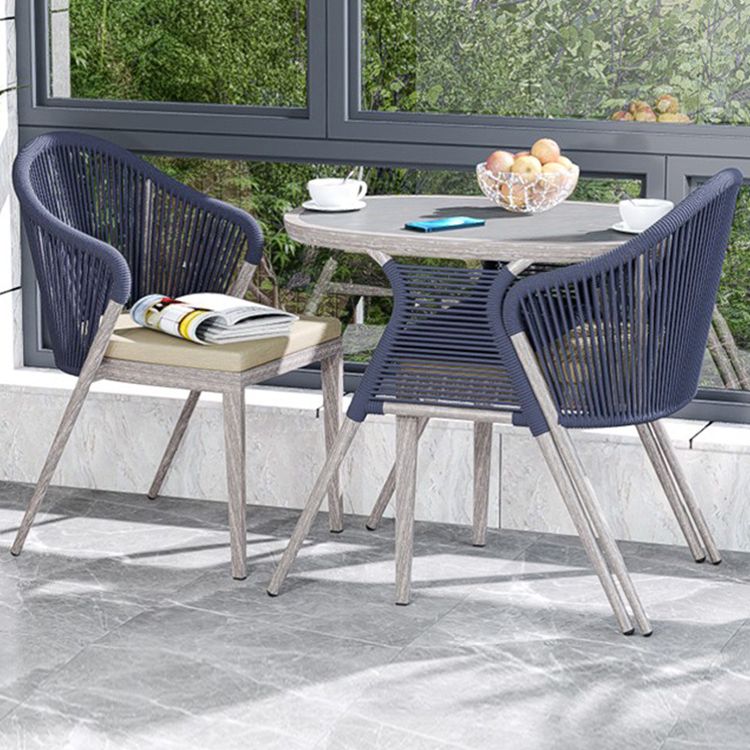 Boho Stone Top Dining Table Set 1/3 Pcs Outdoor Wicker Dining Set