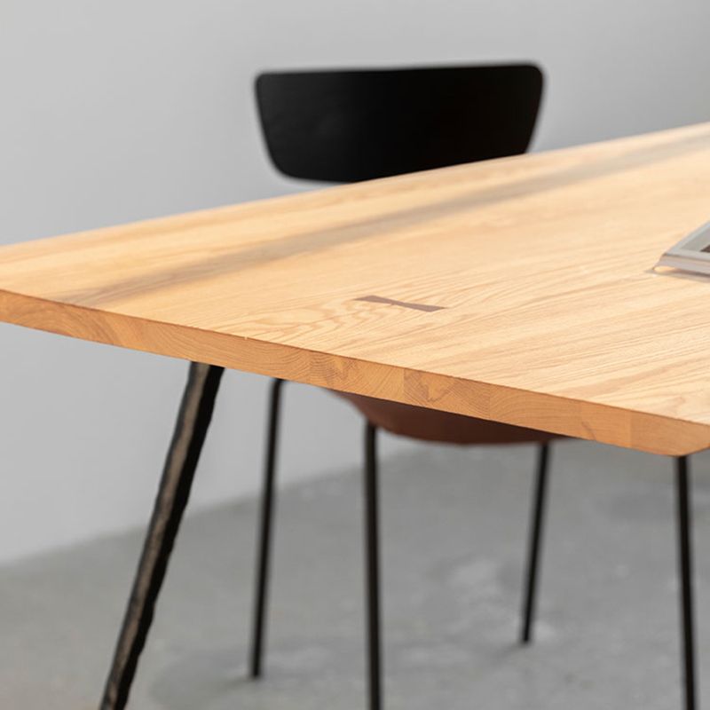 Solid Wood Dining Table Rectangle Metal Base Dinner Table for Dining Room